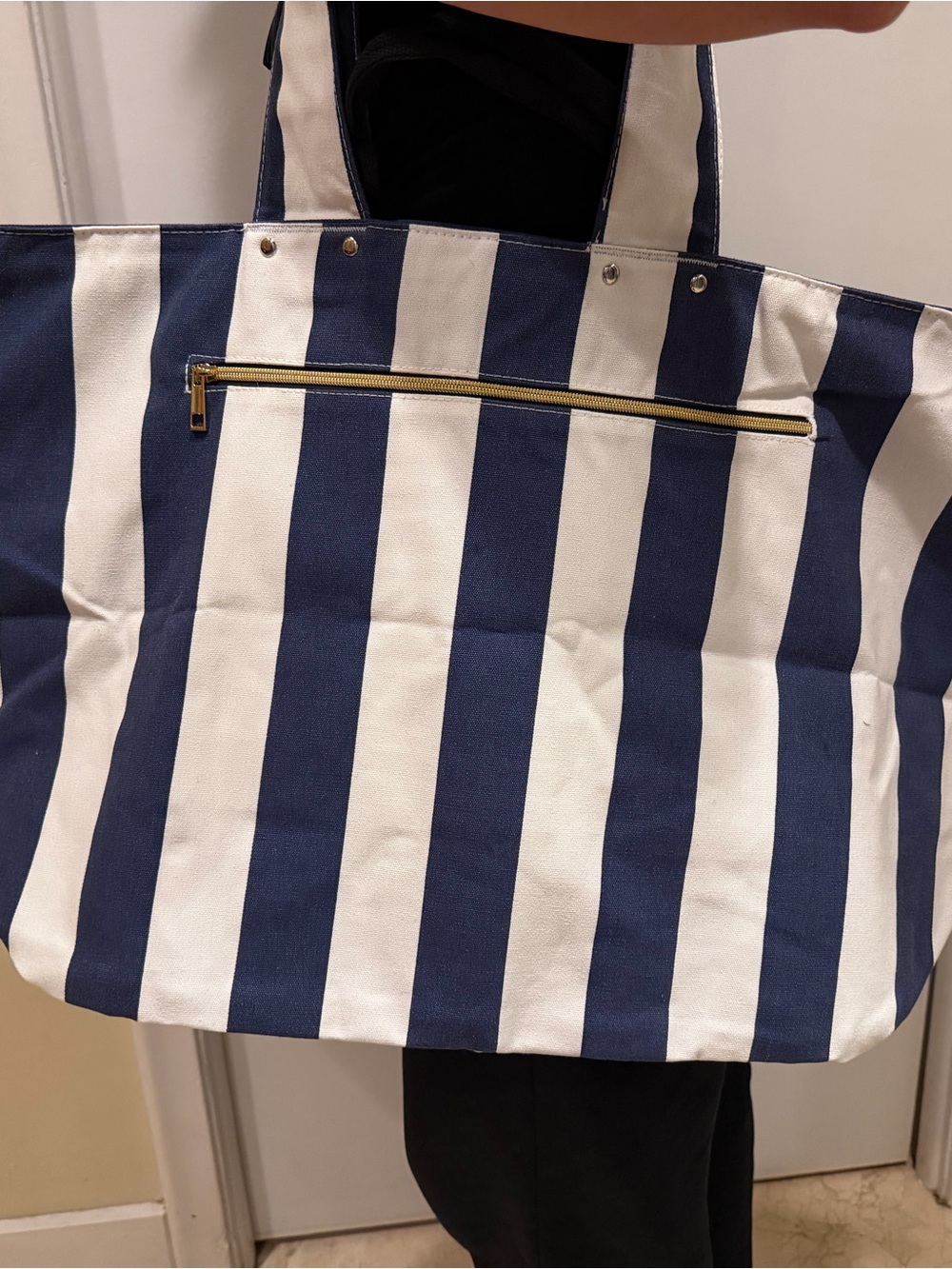 Striped Navy and White Canvas Tote Bag